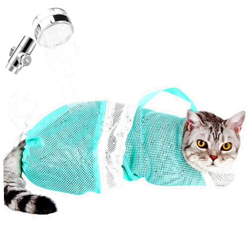 Ameami Cat Bathing Bag Adjustable Cat Grooming Net Bag Anti-bite & Anti-Scratch Cat Bath Washing Restraint Bag, Breathable Mesh Cat Grooming Bag for Shower, Nail Trimming, Injection