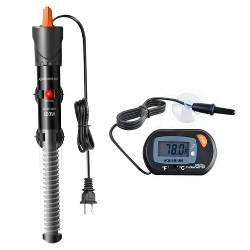 HiTauing Aquarium Heater 25W/50W/100W/200W/300W, Adjustable Knob Fish Tank Heater with Digital Thermometer, Submersible Betta/Turtle Tank Heater for Freshwater and Saltwater Tanks