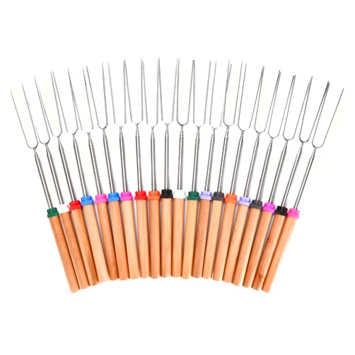 Zorestar Marshmallow Roasting Sticks - 12.2 x 0.71 x 0.71 Inches Set of 20 Natural Stainless Steel Skewers for Fire Pit, Campfire, S'mores, Hot Dogs, and Camping - Extra Long for Safety - Made in USA