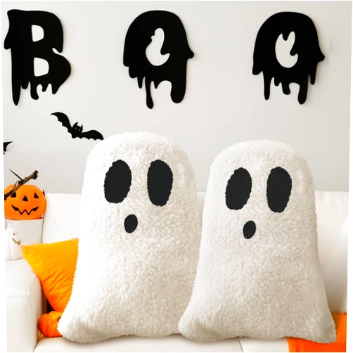 Kigley 2 Pcs Ghost Shaped Pillows Halloween Throw Pillows for Sofa Bed Couch Ghost Decor Stuffed for Halloween Party Outdoor Home Decorations Cushion (11.81 x 7.87 Inch)