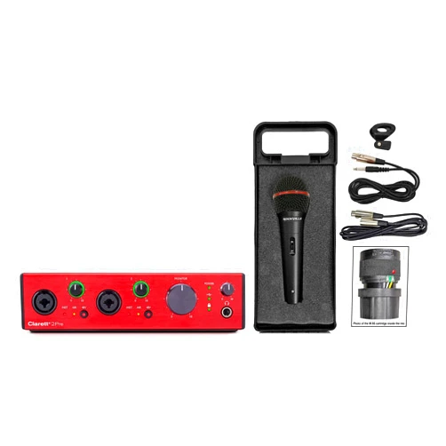 Audiosavings Bundle: Focusrite Clarett+2Pre USB-C Audio Recording Interface, 2 Mic Preamps/JFET/ADAT Bundle with Rockville RMIC-SR Handheld DJ Vocal Recording Wired Microphone+Cable+Mic Case (2 Items)