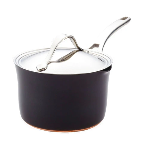 Anolon Nouvelle Copper Luxe Hard-Anodized Nonstick Straining Saucepan, 3.5-Quart, Onyx