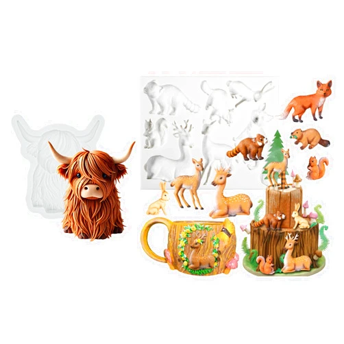 FUNSHOWCASE Farm + Woodland Animals Fondant Silicone Molds Sugarcraft Cake Decoration 2 Count