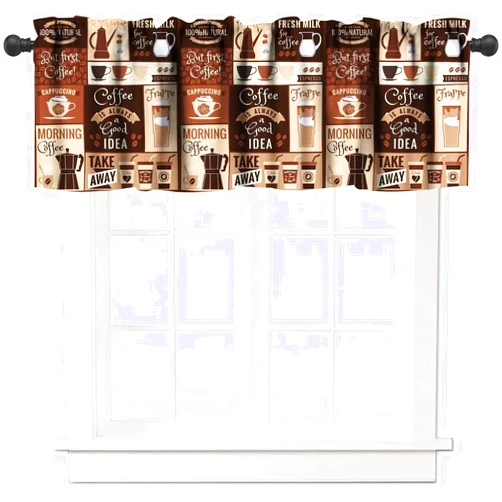 MYS QiQi Coffee Kitchen Valances Curtain Rod Pocket Abstract Vintage Rustic Farmhouse Kitchen Decor Printed Window Treatment Valances Short Curtain for Living Room Bedroom Bathroom 54 x 18in 1 Panel