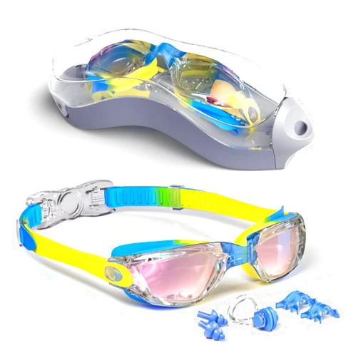 Hurdilen Kids Swim Goggles, Swimming Goggles for Kids with Nose Clip, Earplugs, Nose Bridge for Age 3-15