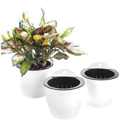 ORIMERC 3 Pack Self Watering Wall Hanging Planter Pots Vertical Garden Window Hang Mount Indoor Outdoor Plant Flower Basket for Kitchen Herbs Balcony Railing Shelf Fence Bedroom Trellis Decor Modern White Box