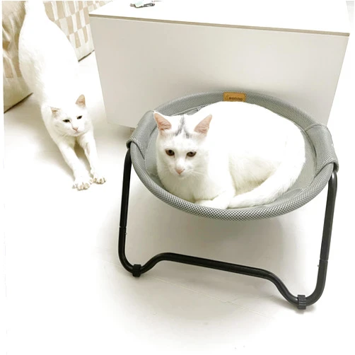 ROODO Cat Hammock Bed Free-Standing Removable Washable Mesh Roundness Couch Excellent Breathability and Easy Assembly Comfortable Kitty Nest or Puppy Bed for Indoors Sleeping Pets Use(Grey)