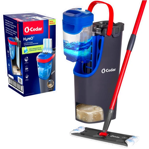 O-Cedar H2prO Flat Mop System | Quick Cleaning Tool | Clean with Clean Water | Machine Washable Reusable Microfiber Mop Pad | Safe on Wood Floors, Vinyl, Tile, Baseboards, Walls
