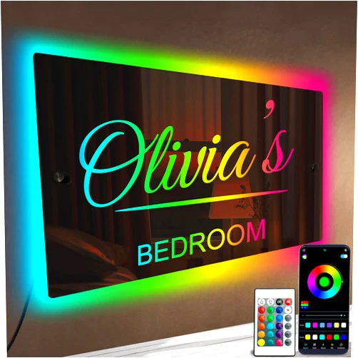 Tip perk Personalized Name Mirror LED Light - Custom Light Up Name Sign For Bedroom, Personalized Name Sign With LED Lighting, Handmade LED Mirror For Bedroom, Customize light up sign for wall