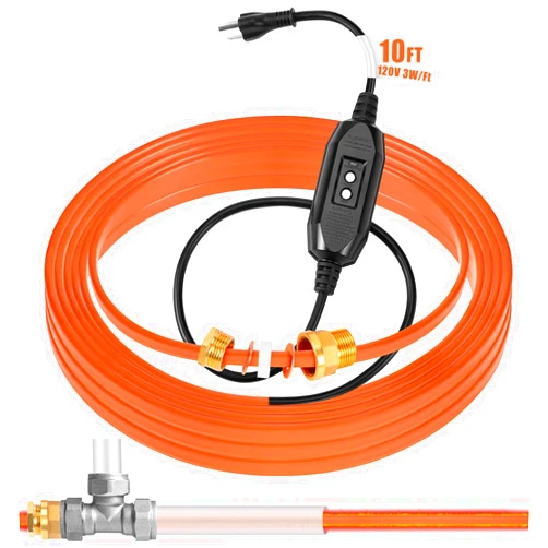 Relaxweex 10 Ft In Pipe Heating Cable Prevents Pipe from Freezing, Internal Self Regulating Heat Trace Cable for Safe Drinking Water, Heat Tape for Water Pipe, 3/4 NPT Fitting, 120 V, 3 W/FT