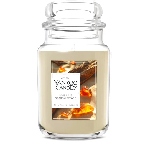 Yankee Candle Amber & Sandalwood, Scented Candle, 22oz Large Jar with up to 150 Hour Burn Time, Giftable