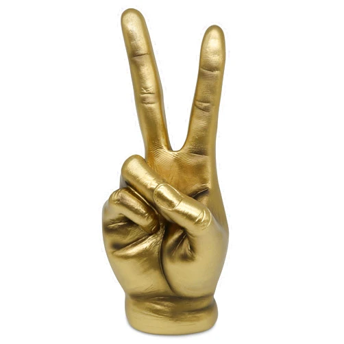 Vaudagio Golden Peace Sign Decor - Modern Victory Hand Sculpture in Gold – Peace Hand Statue Made of Resin for Office Desk & Living Room - Finger Figurine as Peace Symbol Gesture Decorations for Home