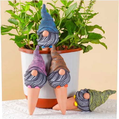 CZWL&HG 4 Pack Terracotta Watering Spikes, Vacation Self-Watering Planters Devices - Continuous Moisture with Slow Release Watering System - Perfect for Indoor Outdoor Plants (Gnome)