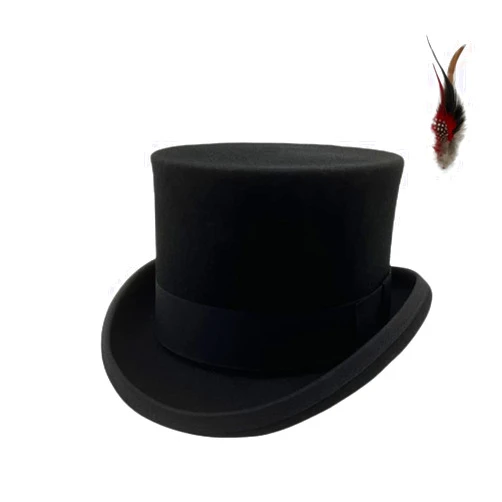 Willheoy Wool Top Hat for Men Satin Lined Topper Hat Black Mens Tall Tophat Christmas Costume Cap
