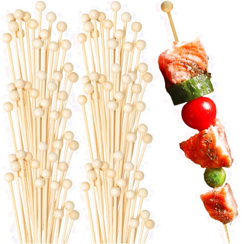 BLUESKY Eco-friendly Wooden Ball Food Picks (Pack of 100) - Sustainable Skewers And Bamboo Picks for Charcuterie, Appetizers, & Cocktail Picks For Parties, Casual Dining & More, Natural, 4.7