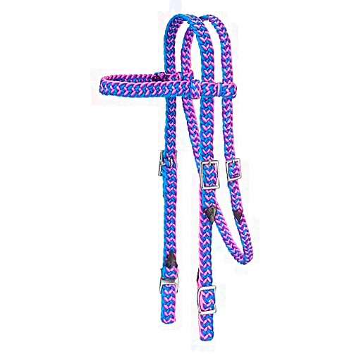 Tough 1 Braided Nylon Brow Headstall PPL/TRQ/Pink