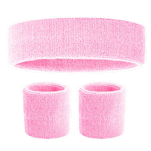 ZLXO NOVELTIES Pink Sweat Bands Light Pink Sweatbands Headband Wristband Set, Sweatbands for Women, Pink Sweatband, Workout Accessories for Women 80s Pink Sweat Band Set