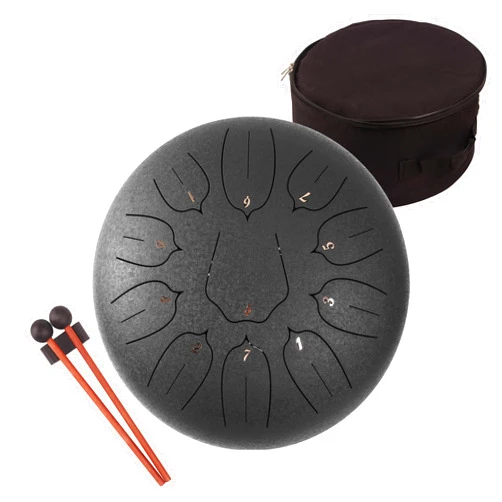 LOMUTY Steel Tongue Drum - 11 Notes 12 inches - Percussion Instrument -Handpan Drum with Bag, Music Book, Mallets, Finger Picks