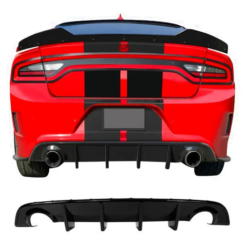 IKON MOTORSPORTS, Rear Bumper Lip Diffuser Compatible with 2015-2023 Dodge Charger SRT, Ikon Style PP Valance Body Kit, Gloss Black, 2016 2017 2018 2019