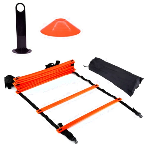 Qiilu Speed Train Kit, 19Ft Flat Ladder + 10Pcs Disc Cones for Athletic Training Speed Ladders (Orange)