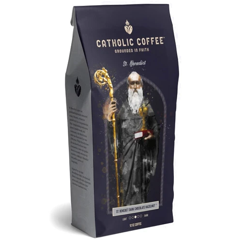 Catholic Coffee St. Benedict | Chocolate Hazelnut Flavored Medium Roast Whole Bean Coffee – Dark Chocolate & Hazelnut Notes | 12oz Bag – Catholic Gift Inspired by Monastic Tradition