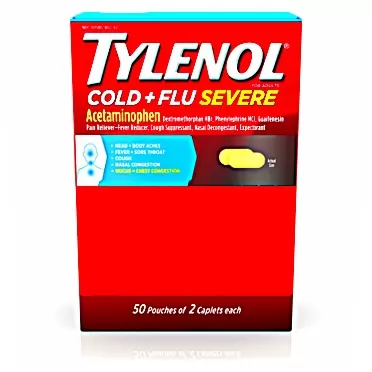 Tylenol Cold + Flu Severe Medicine Caplets for Cold, Flu, Fever & Cough Relief, 50 pouches of 2 ct.