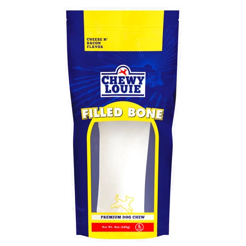 CHEWY LOUIE Large Bone Filled with Cheese & Bacon - Natural Beef Bone with Protein Rich Filling. Long-Lasting with Superior Dental Support Dog Treats.
