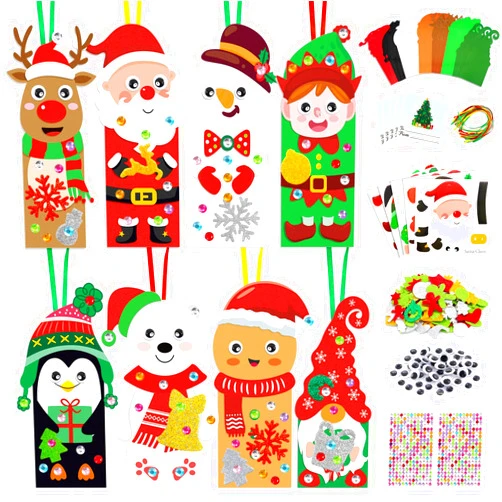 YSURE 24 PCS Christmas Crafts for Kids with Bookmark Christmas Stickers Making Kit Foam with Snowman Kit Penguin DIY Christmas Ornaments Kits for Decorations Winter Tree Favors Patry Supplies