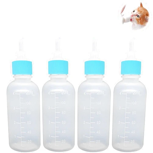 GKYZBB 4Pack 120ML pet Puppy Bottles for Nursing,Kitten Bottle Feeding Kit Nipple for Newborn Kitten Puppy Rabbits Squirrel Animals （Blue Cover）