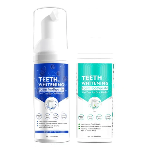 Pegciz 2PCS Foam Toothpaste, Whitening Baking Soda Toothpaste, Ultra-fine Mousse Foam Deeply Cleaning Gums, for Great Oral Care & Whitening Result Blueberry and Mint
