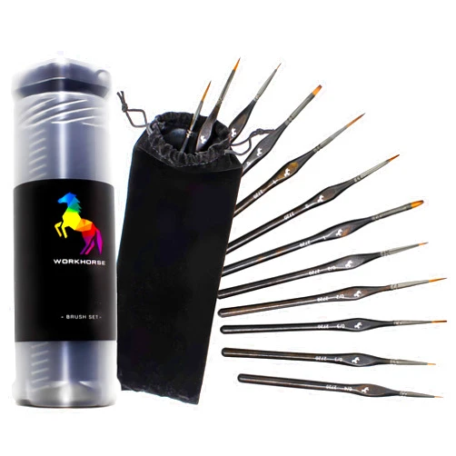 Workhorse Ergonomic 12-Piece Miniature Fine Point Paint Brush Detail Set