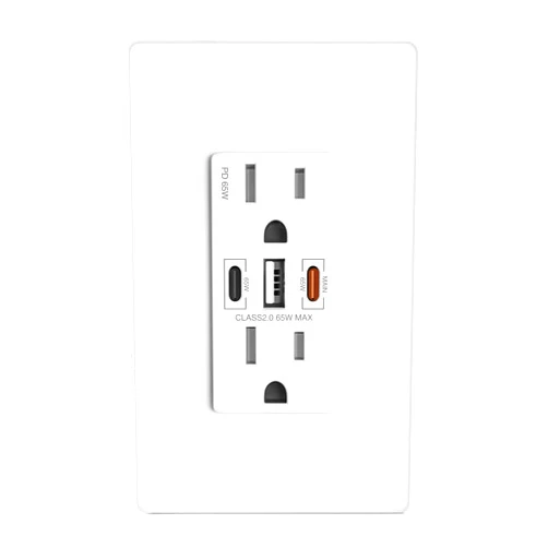 ABBOTECH USB Wall Outlet, 65W GaN USB Outlet Receptacles with 3 USB Ports,15 Amp Tamper-Resistant Electrical Outlet with 1 Type A&2 Type C,Screwless Wall Plate Included,UL Listed