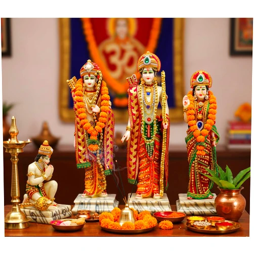 eSplanade Ram Darbar with Ram, Laxman, Sita and Hanuman Murti Idol Statue Sculpture | Decorative Idols - Home Decor | Resin - Multicolour - 18