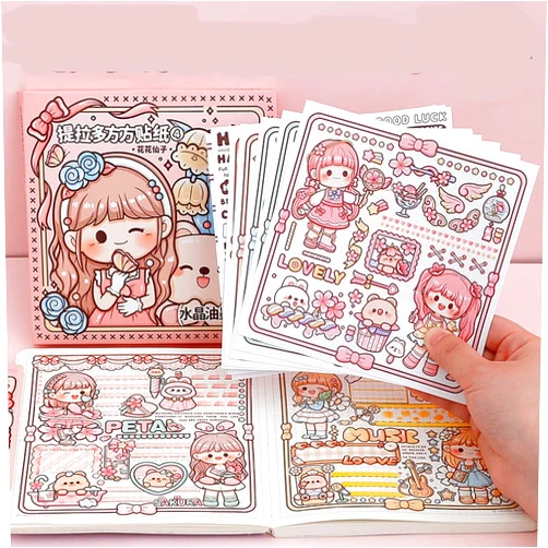 Alideco 14sheets Scrapbook Stickers Cute Kawaii Girls People Telado Scrapbooking for Journaling Junk Journal Crafts Embelishment Decoration Diary Stickers (huahuaxianzi)