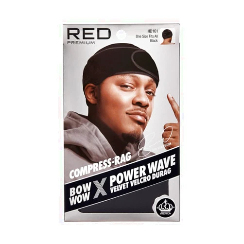 Red by Kiss RED Premium Bow Wow X Power Wave Durag, 360 Wave Compression Cap for Men & Women, Adjustable Hook-and-Loop Strap, Stylish & Durable, Ideal for Locs, Braids, Finger Waves (Velvet - Black)
