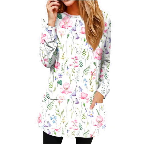 GOFULY Dress Blouses for Women Fall Tunic Tops Loose Fit Trendy Tshirt Long Sleeve Tops Winter Crewneck Outfits with Pockets