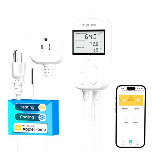 meross Smart Temperature Controller Thermostat Monitor Control Heating Cooling 120V 15A 1800W, Works with Apple Home, Alexa, Google Home for Home Brewing Fermentation Incubation Reptiles Green House.