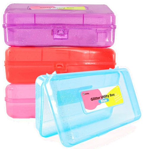 Emraw assorted colors Multipurpose school pencil box - Glitter Bright Color Box Pencil Case With Snap Close long lasting pencils school case math pencil box Pencil Case assorted colors (4-Pack)