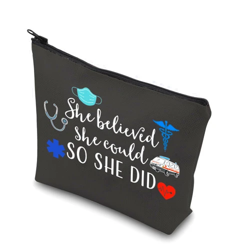 TSOTMO Emergency Medical Technician Gift She Believed She Could So She Did Inspirational EMT Makeup Bag (BLK-She Believed EMT)