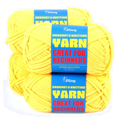 Pllieay Lemon Yellow Cotton Yarn for Crocheting and Knitting, 4 Pack Crochet Yarn for Beginners with Easy-to-See Stitches,Cotton-Nylon Blend Yarn for Beginners Crochet Kit Making