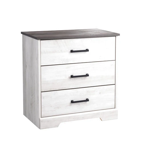 Prepac Rustic Ridge Farmhouse 3-Drawer Nightstand, Chest of Drawers for Bedroom, Wooden Bedroom Dresser with 3 Storage Drawers, 16.25in x 27.5in x 26.75in, Washed White