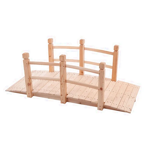 Lonobea 5 ft Wooden Garden Small Bridge Classic Arch Footbridge with Safety Rails Outdoor Stained Finish Footbridge for Backyard, Decorative Pond Bridge, Stained Wood,Burlywood