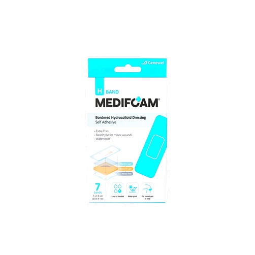 MEDIFOAM H Band - Bordered Hydrocolloid Dressing, Self Adhesive Wound Dressing, Water Proof, Extra Thin, Band Type for Minor Wounds, 1in x 2.8in (7 Bands) | FSA/HSA Approved