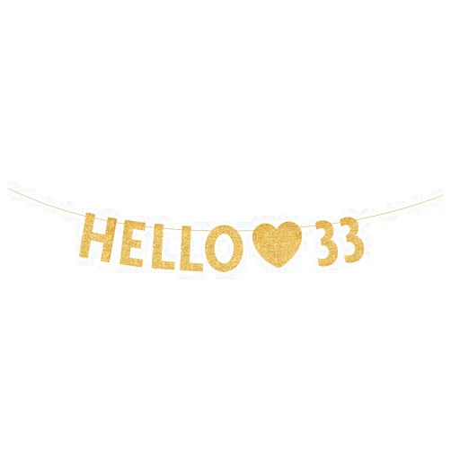 MAGJUCHE Gold Hello 33 Birthday Banner, Gold Glitter Happy 33rd Birthday Party Decorations, Supplies