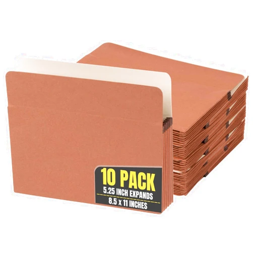 1InTheOffice Expanding File Pockets, Accordion File Organizer, Letter Size, Brown Redrope, 8 1/2