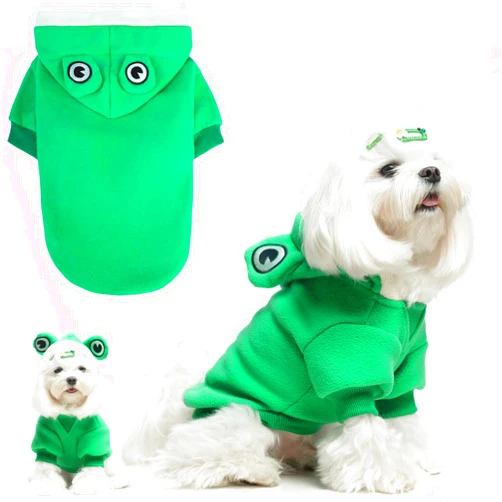 BINGPET Dog Hoodie Cute Frog Dog Costume Pet Clothes,Warm Fleece Dog Sweater with Hood,Doggy Winter Coat Puppy Kitten Sweaters for French Bulldog Chihuahua Ropa para Perro Boston Terrier(Frog,XS)