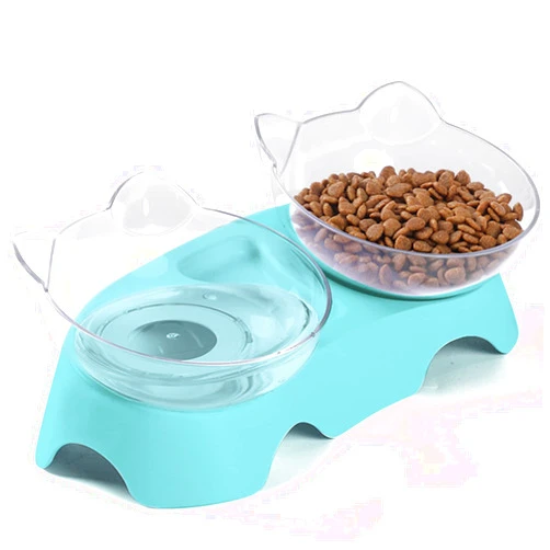 MILIFUN Cat Bowls, Cat Food Bowls Elevated Tilted, Anti Vomiting Kitty Bowls for Puppy and Bunny, Orthopedic Cat Bowls for Indoor Cats.(Blue)