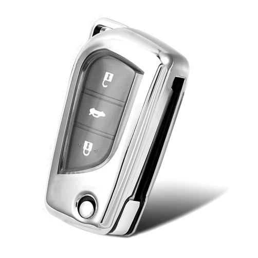 WORCAS TPU Smart 2 3 4-Button Remote Key Fob case Full Cover Compatible with 2018-2020 Camry SE/LE,RAV4 SE,Corolla SE/LE Smart Key (Silver)
