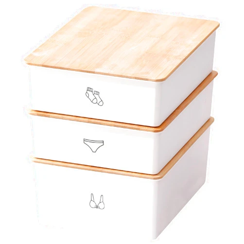 Ronanemon Luxury Bamboo Lid Bra Sock Underwear Organizer Storage Box,10 Cell +15Cell +1 Big Cell Cabinet Organizer Box for Bras,Underwear, Socks,Tie﻿(3Pack white)