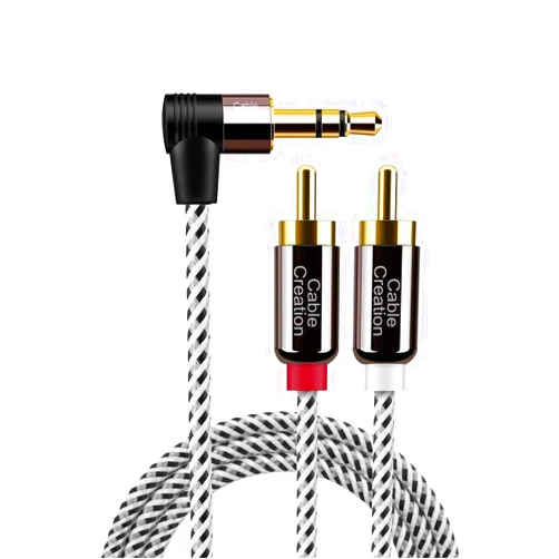 CableCreation 3.5mm to RCA Cable, Angle 3.5mm Male to 2RCA Male Auxiliary Stereo Audio Y Splitter Gold-Plated for Smartphones, MP3, Tablets, Speakers,Home Theater,HDTV,3FT/1M